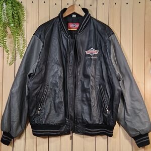 Bomber Leather Jacket Men's Black and Gray Leather Jacket NSMC
